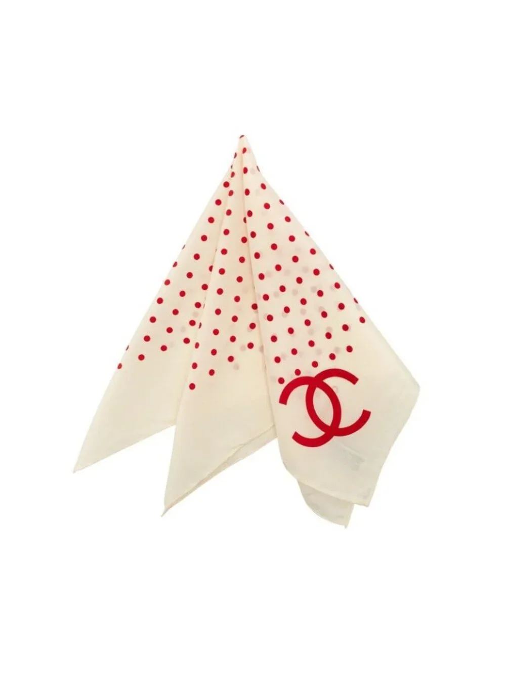 Chanel CC Logo Scarf Red Ivory Silk